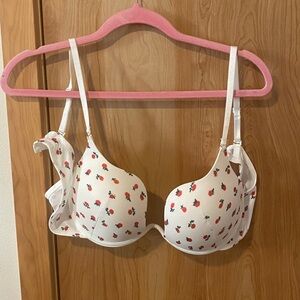 Aerie White and Red Strawberry Print Push-up Bra